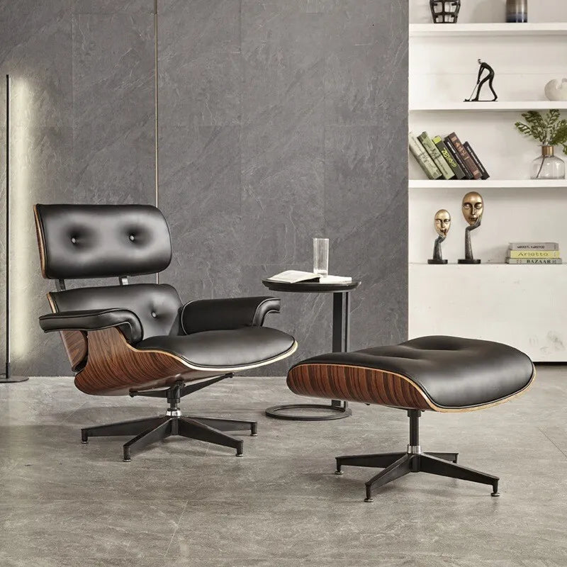 Imus Style Lounge Chair Genuine Leather Living Room Balcony Office Lunch Break Hotel Lounge Chair Comfortable Sofa Chair Swivel Chair