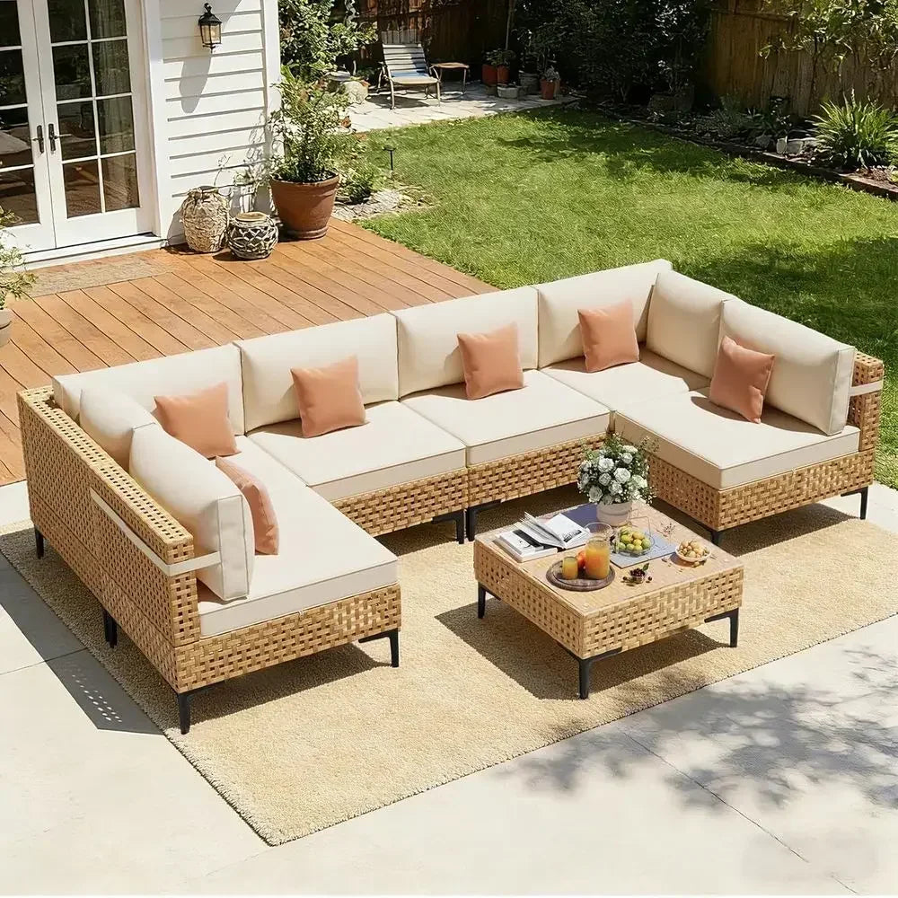 Large 7-Piece Outdoor Wicker Patio Furniture Set