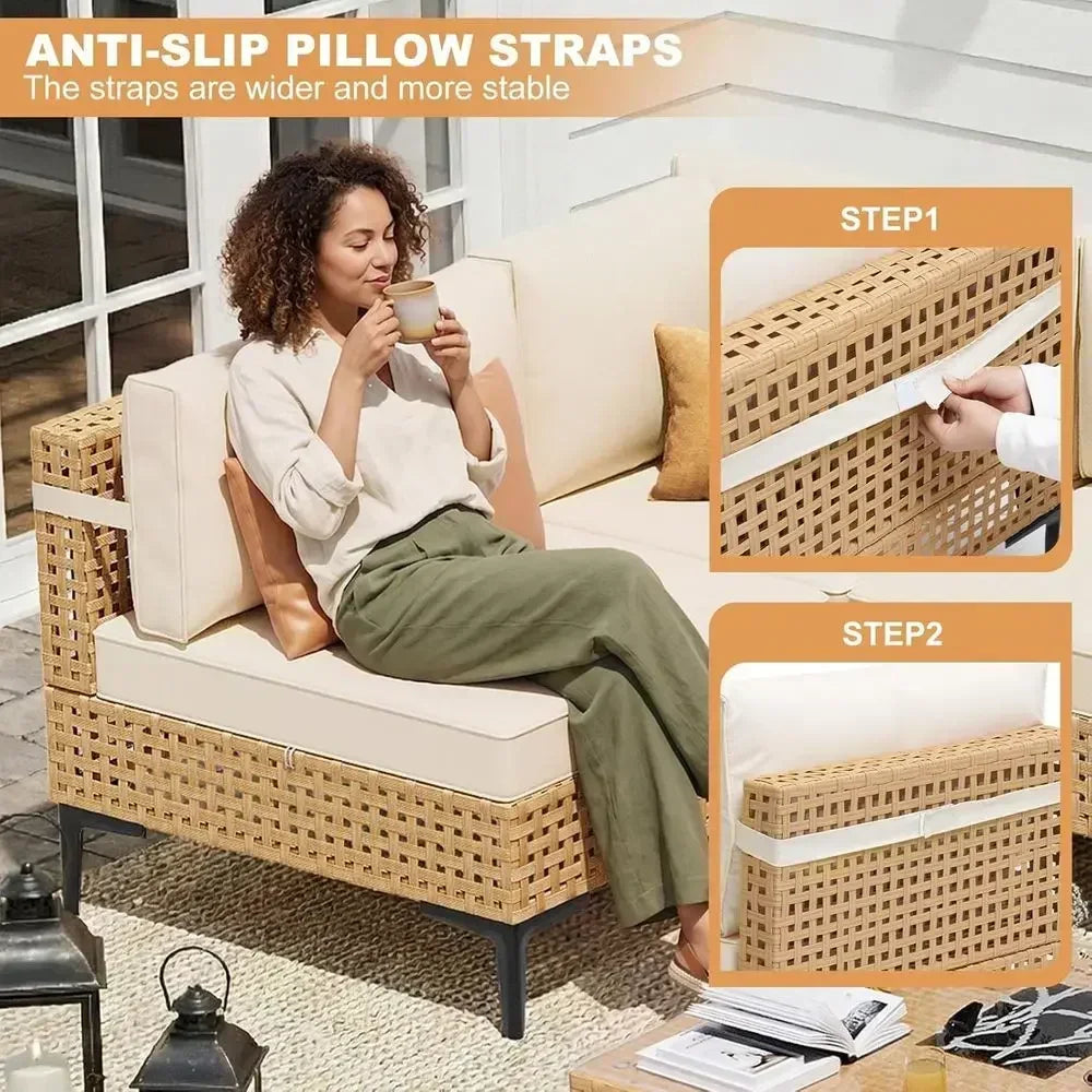 Large 7-Piece Outdoor Wicker Patio Furniture Set