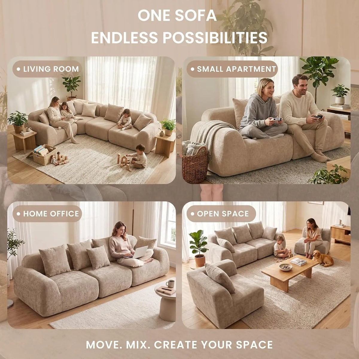 118-Inch Oversized Cloud Sectional Sofa, Velvet Boneless L-Shaped Couch with Curved Chaise, Compression Memory Foam, Customized