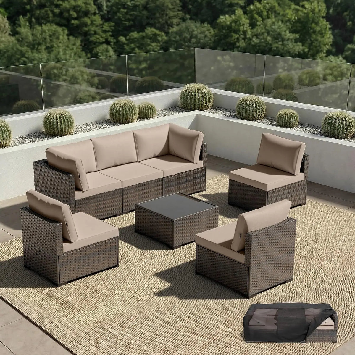 Patio Furniture Set - All-Weather - 7 Piece Patio Outdoor Conversation Set, Modular Wicker Rattan Sectional Sofa for, Custom