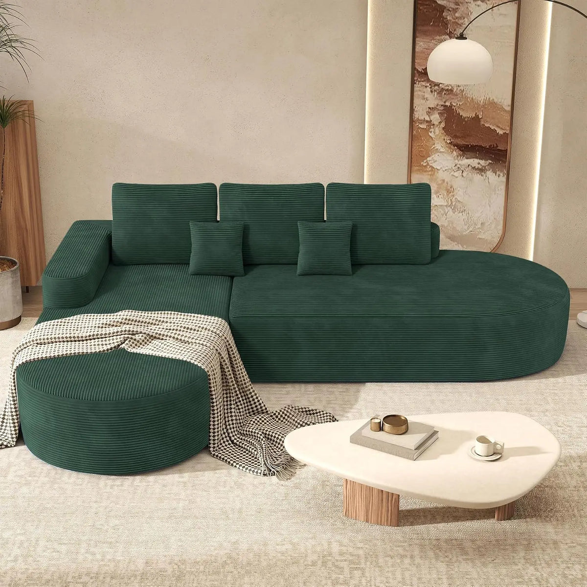 112" Modular Curved Sofa, Oversized Couches for Living Room, Modern Cloud Couch with Deep Seat, Corduroy Foam, Customized