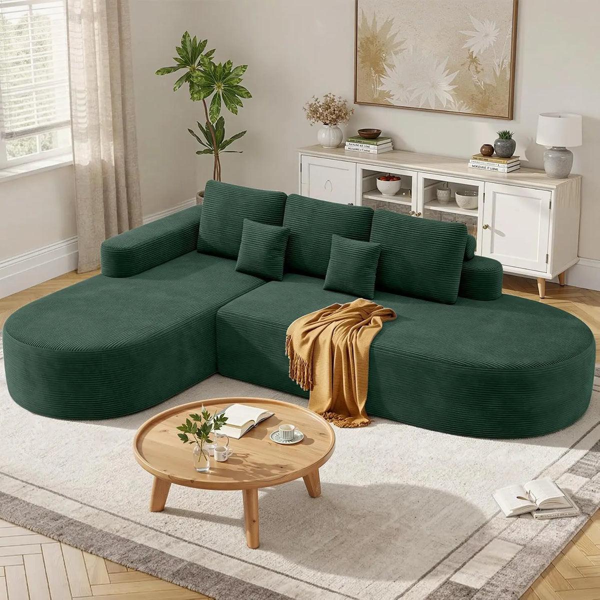 112" Modular Curved Sofa, Oversized Couches for Living Room, Modern Cloud Couch with Deep Seat, Corduroy Foam, Customized