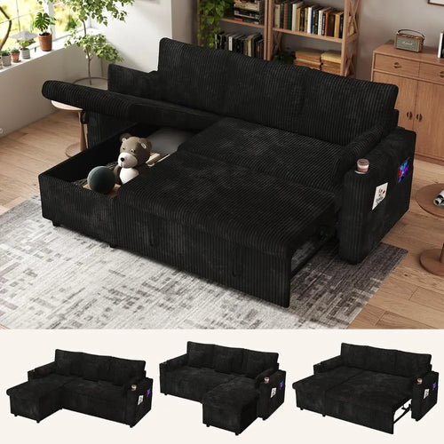3 in 1 Pull Out Couch, Corduroy L Shaped