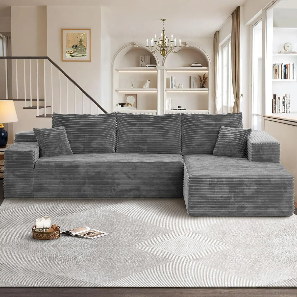 104" Cloud Sectional Couches for Living Room,L Shaped Boneless Couch in A Box,Sleeper Sofa with Comfy Chaise No, Customized