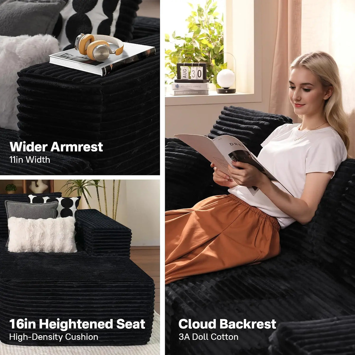 104" Cloud Sectional Couches for Living Room,L Shaped Boneless Couch in A Box,Sleeper Sofa with Comfy Chaise No, Customized
