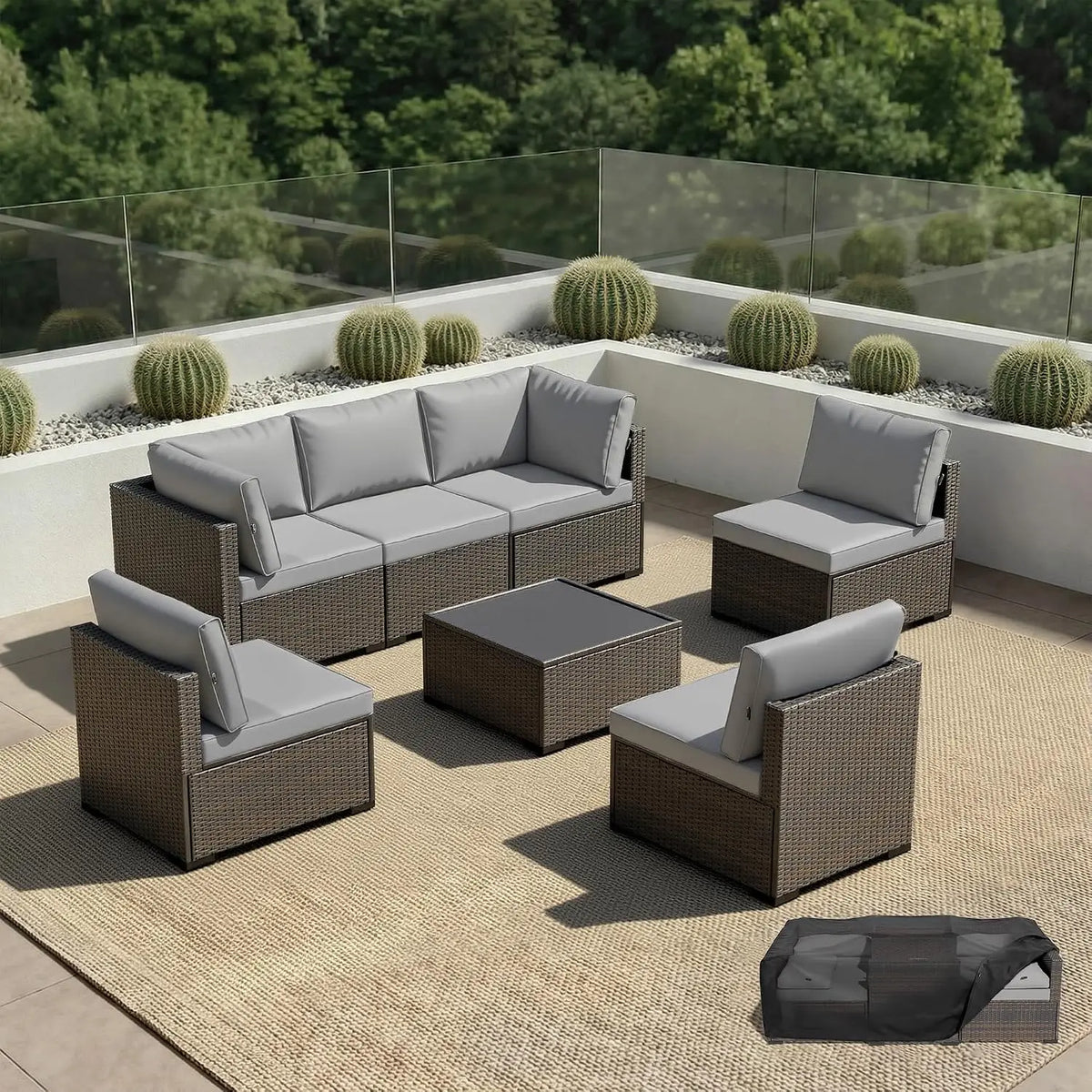 Patio Furniture Set - All-Weather - 7 Piece Patio Outdoor Conversation Set, Modular Wicker Rattan Sectional Sofa for, Custom