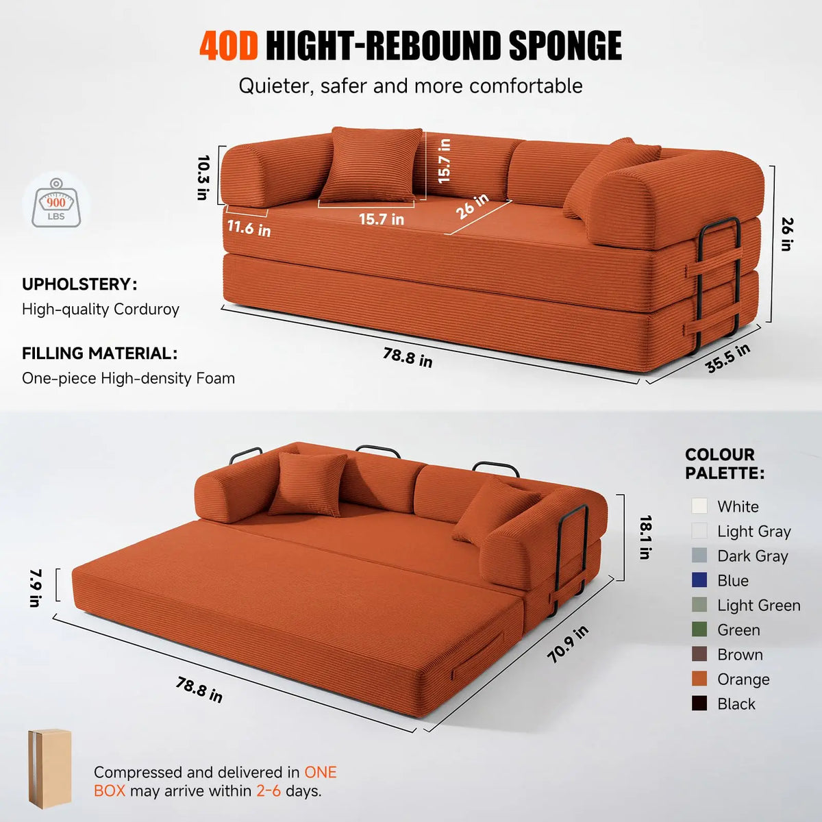 79" Memory Foam a Bed, Convertible Futon Bonel Couch for Living Room