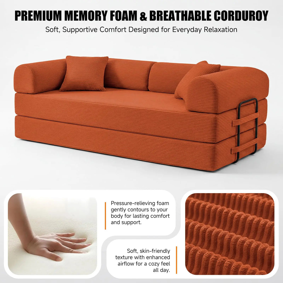 79" Memory Foam a Bed, Convertible Futon Bonel Couch for Living Room