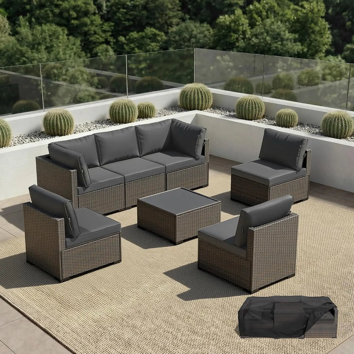 Patio Furniture Set - All-Weather - 7 Piece Patio Outdoor Conversation Set, Modular Wicker Rattan Sectional Sofa for, Custom