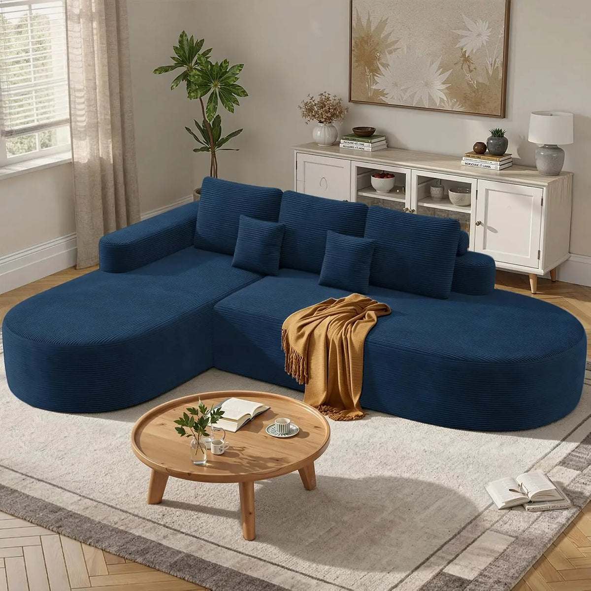 112" Modular Curved Sofa, Oversized Couches for Living Room, Modern Cloud Couch with Deep Seat, Corduroy Foam, Customized