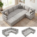 105" U-Shape Sleeper Sofa with Storage, Large 7-Seat Modular Sectional with Removable Covers, Pull-Out Couch Bed, Customized
