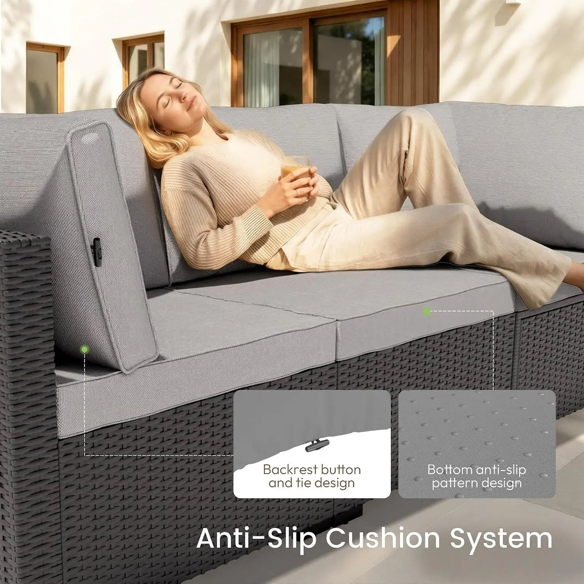 Patio Furniture Set - All-Weather - 7 Piece Patio Outdoor Conversation Set, Modular Wicker Rattan Sectional Sofa for, Custom