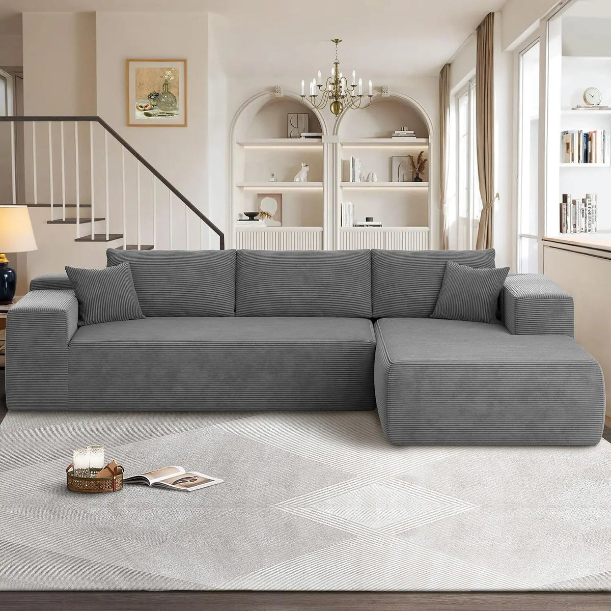 104" Cloud Sectional Couches for Living Room,L Shaped Boneless Couch in A Box,Sleeper Sofa with Comfy Chaise No, Customized