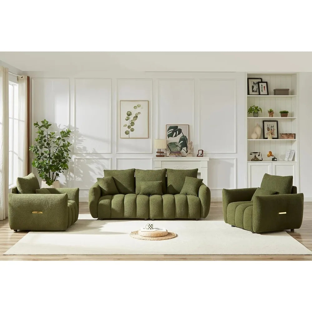 Modern Green Cloud Boucle Couch Set