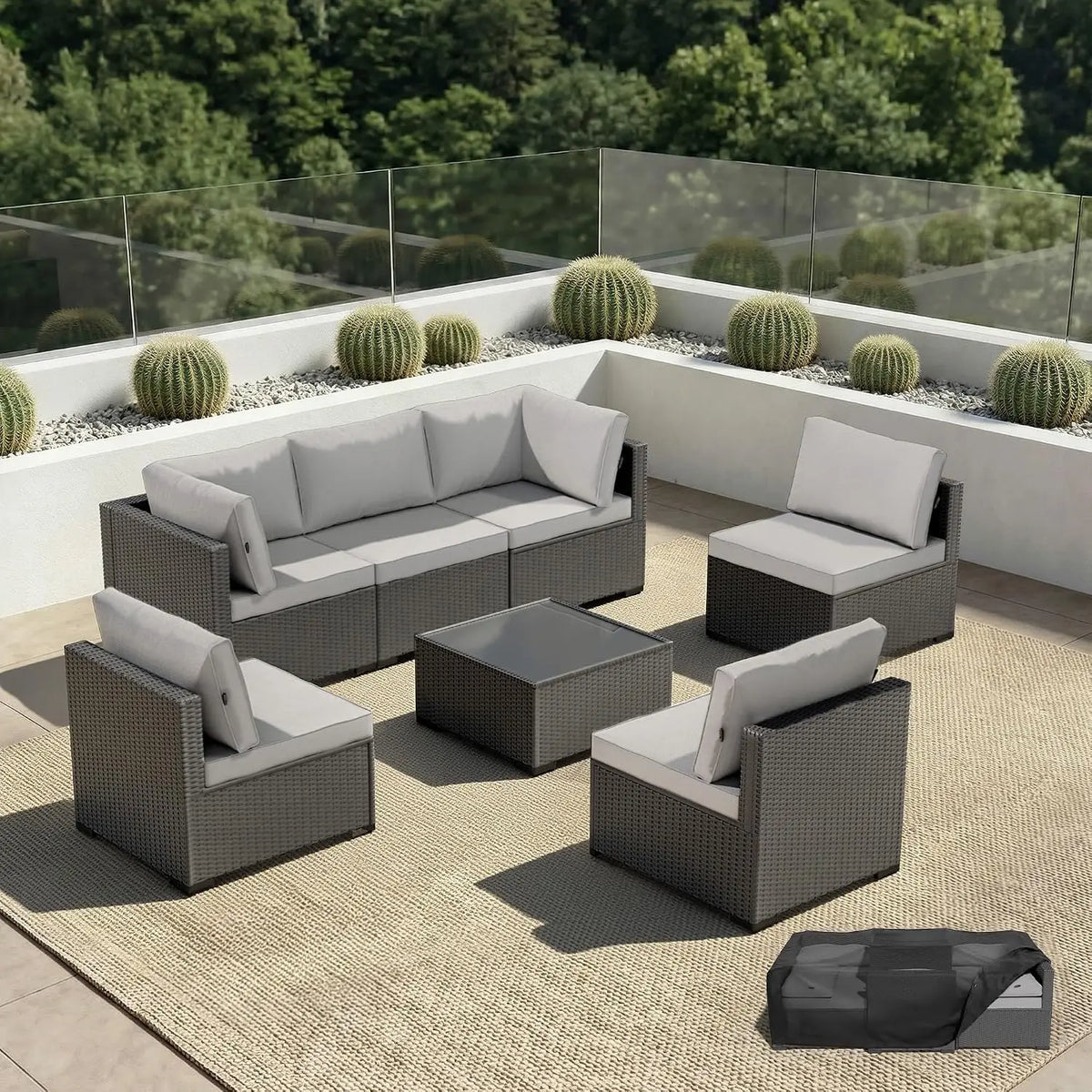Patio Furniture Set - All-Weather - 7 Piece Patio Outdoor Conversation Set, Modular Wicker Rattan Sectional Sofa for, Custom