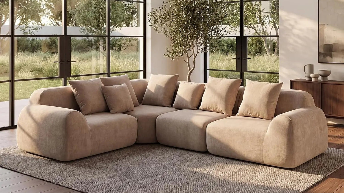 118-Inch Oversized Cloud Sectional Sofa, Velvet Boneless L-Shaped Couch with Curved Chaise, Compression Memory Foam, Customized