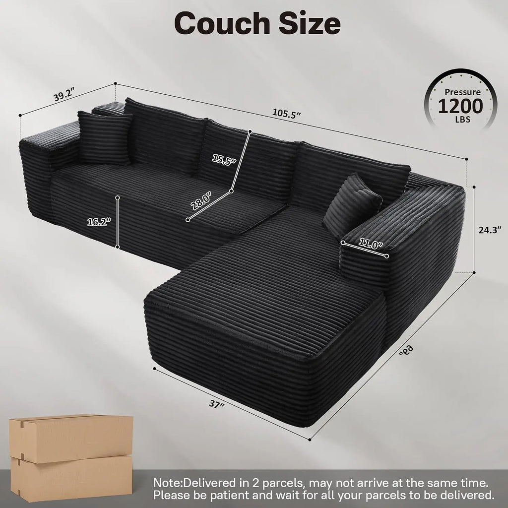 104" Cloud Sectional Couches for Living Room,L Shaped Boneless Couch in A Box,Sleeper Sofa with Comfy Chaise No, Customized