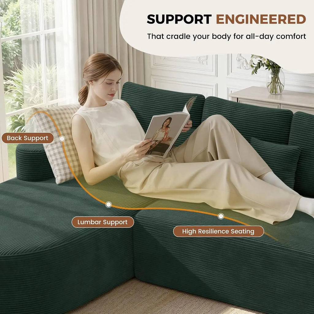 112" Modular Curved Sofa, Oversized Couches for Living Room, Modern Cloud Couch with Deep Seat, Corduroy Foam, Customized