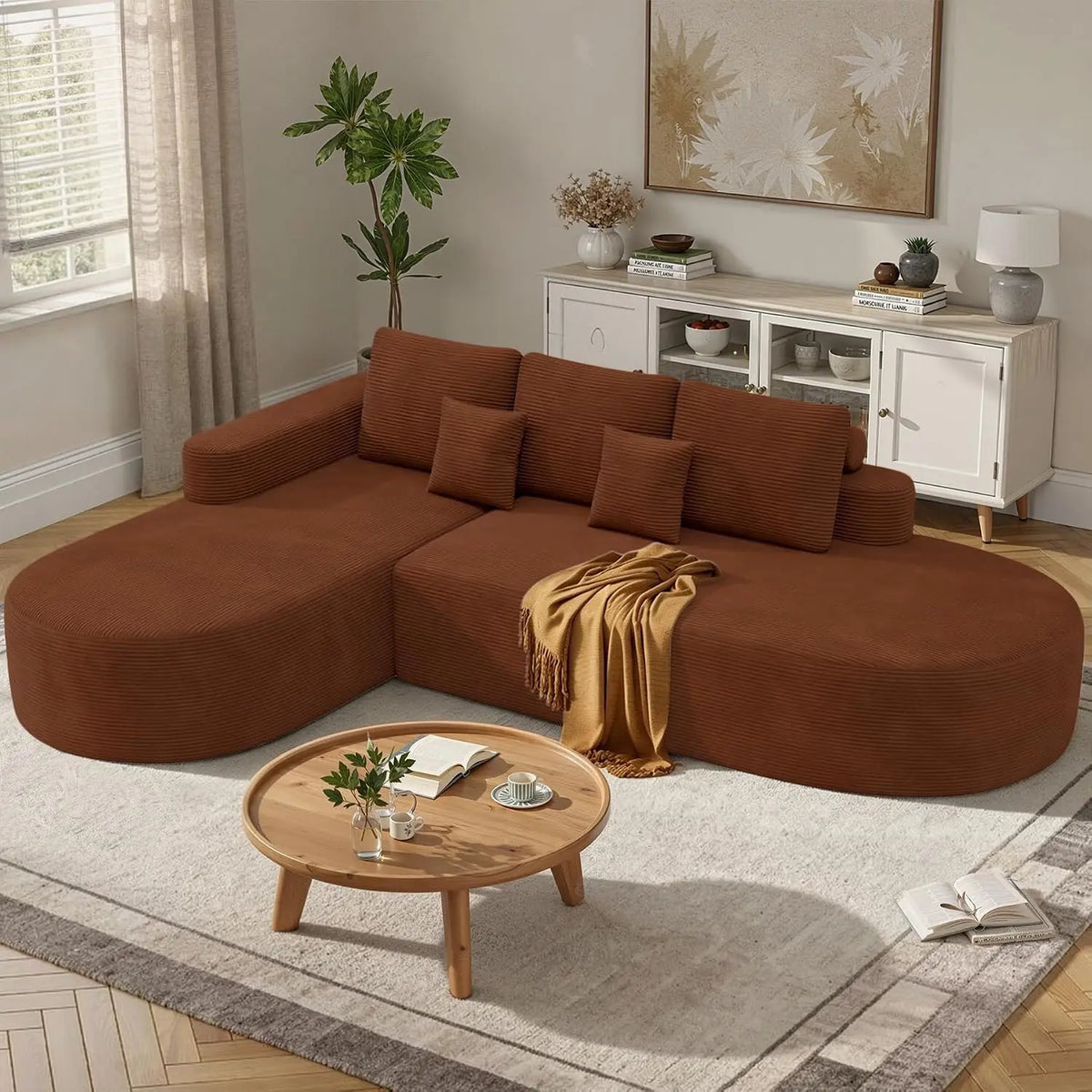 112" Modular Curved Sofa, Oversized Couches for Living Room, Modern Cloud Couch with Deep Seat, Corduroy Foam, Customized