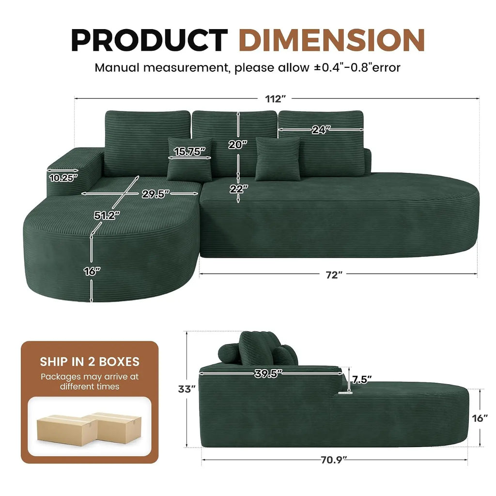 112" Modular Curved Sofa, Oversized Couches for Living Room, Modern Cloud Couch with Deep Seat, Corduroy Foam, Customized