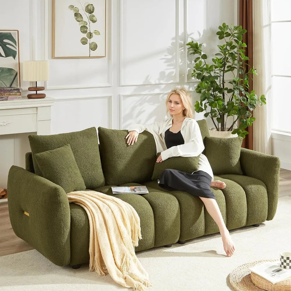 Modern Green Cloud Boucle Couch Set, 3-Piece Teddy Sofa with 2 Deep Seat Chairs and Oversized 3-Seater for Living Room,