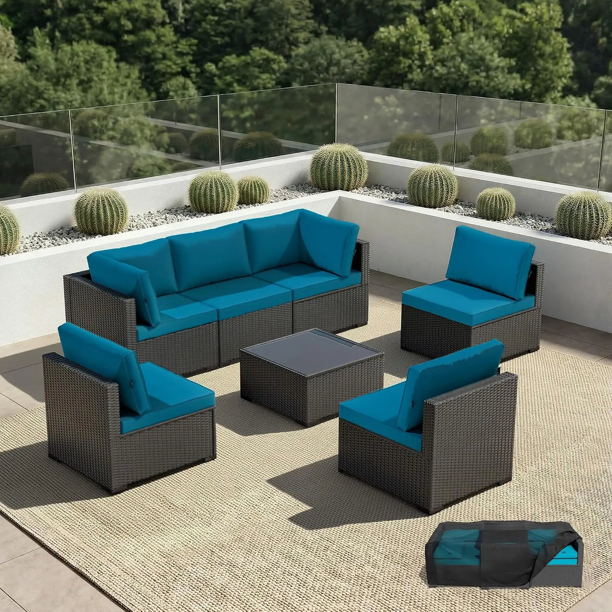 Patio Furniture Set - All-Weather - 7 Piece Patio Outdoor Conversation Set, Modular Wicker Rattan Sectional Sofa for, Custom