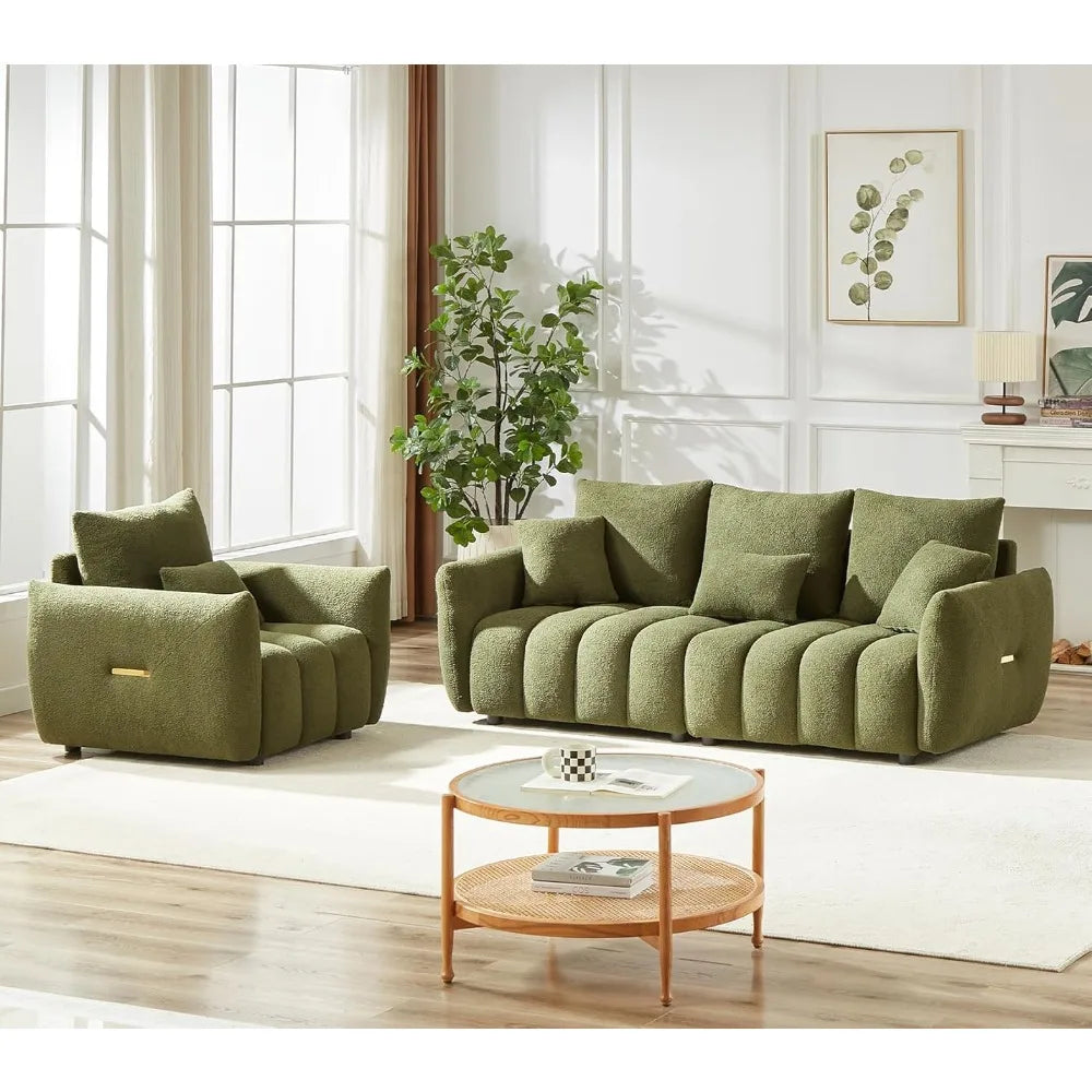 Modern Green Cloud Boucle Couch Set